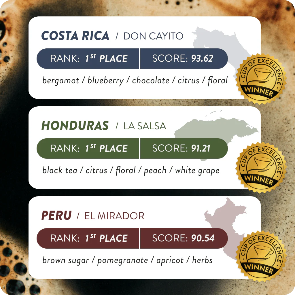Cup of Excellence Variety | #1 Costa Rica, #1 Honduras, #1 Peru (12 cups) - Image 2